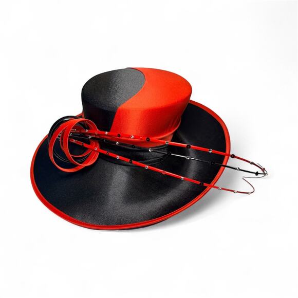 NWT Rare Whittall & Shon Womens Lrg Upbrim Modern Designer Hat Quills Red/Black - Picture 1 of 16